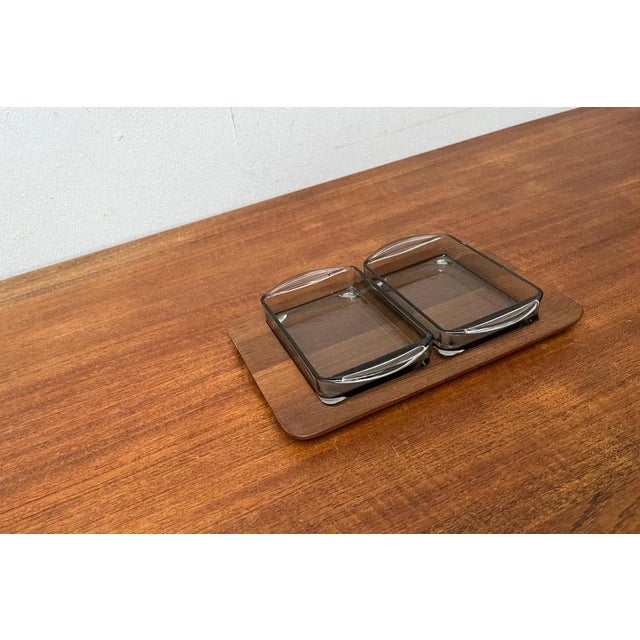 Mid-Century Danish Cabaret Glass Bowls from Holmegaard with Teak Tray from Illums Bolighus, 1960s, Set of 3 For Sale - Image 9 of 13