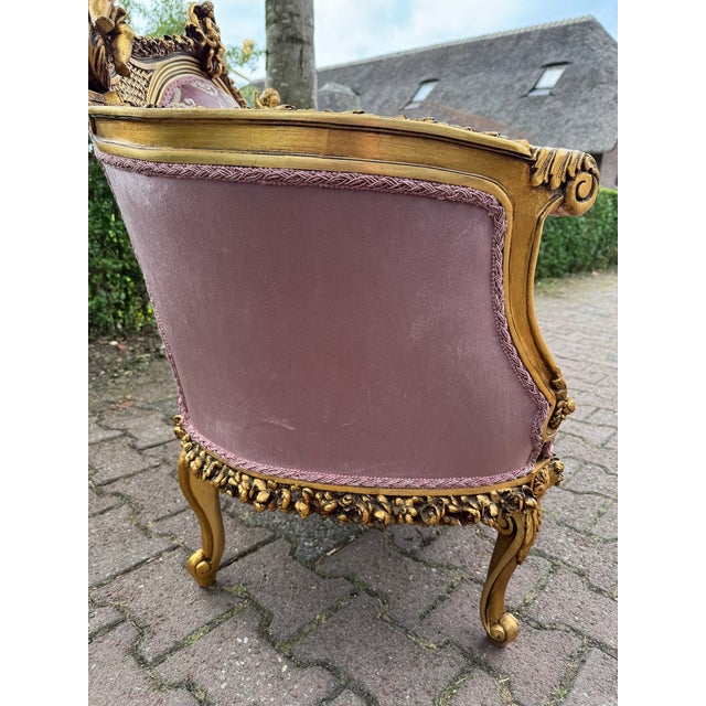 Wood 1940 French Louis XVI Gold Beech Rose Velvet Settee For Sale - Image 7 of 18