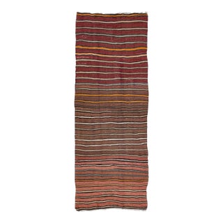 Vintage Kilim Handmade Flatweave Stripe Motif Red Wool Runner For Sale