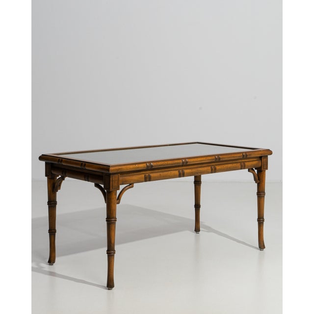1970s Faux Bamboo & Rattan Coffee Table With Glass Top For Sale - Image 10 of 11