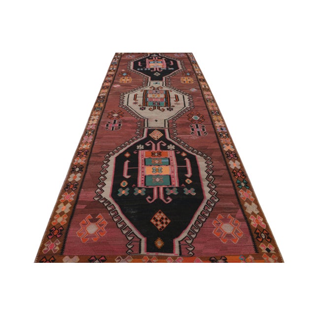 1950s Mid Century Brown Black Kilim Vintage Tribal Flat Weave Rug For Sale - Image 5 of 7