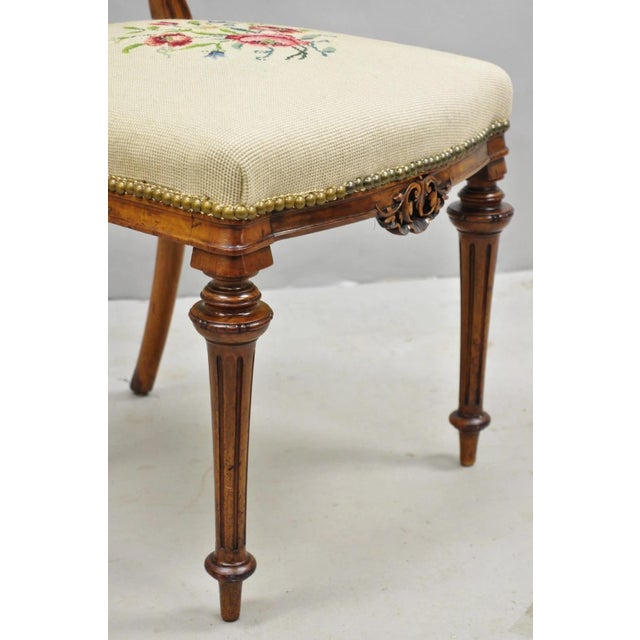 Brown Antique Victorian Carved Walnut French Tapestry Parlor Side Chairs - Set of 4 For Sale - Image 8 of 15