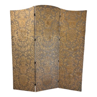 Vintage Fortuny 'Carnavalet' Three Panel Double Sided Screen / Double Sided Room Divider For Sale