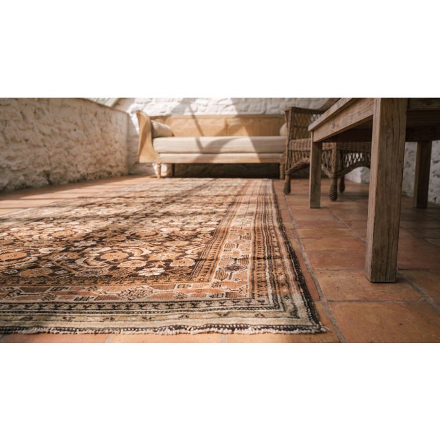 1930s Brown Tribal Geometric Antique Malayer Persian Rug Hand Knotted 4'3" X 16'0" Wool Carpet For Sale In New York - Image 6 of 8
