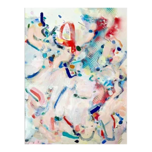 Contemporary Abstract Acrylic and Mixed Media on Paper Painting "Red Letter" by Gina Werfel