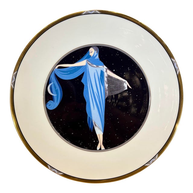 Vintage Erté “Moonlight” Porcelain Collector Plate, Art Deco, 1988 For Sale