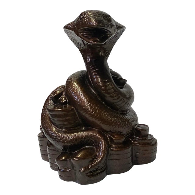 Chinese Oriental Metallic Brown Color Metal Fengshui Snake Ingot Figure For Sale
