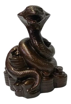 Chinese Oriental Metallic Brown Color Metal Fengshui Snake Ingot Figure