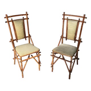 Italian Art Deco Chairs in Fabric and Bamboo, 1930s, Set of 2 For Sale