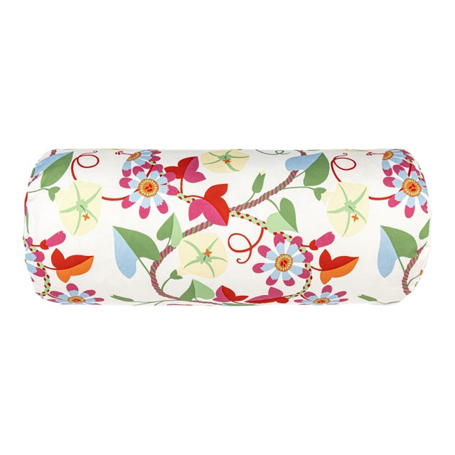 The House Of Scalamandré Morning Glory Bolster Pillow In Primary For Sale