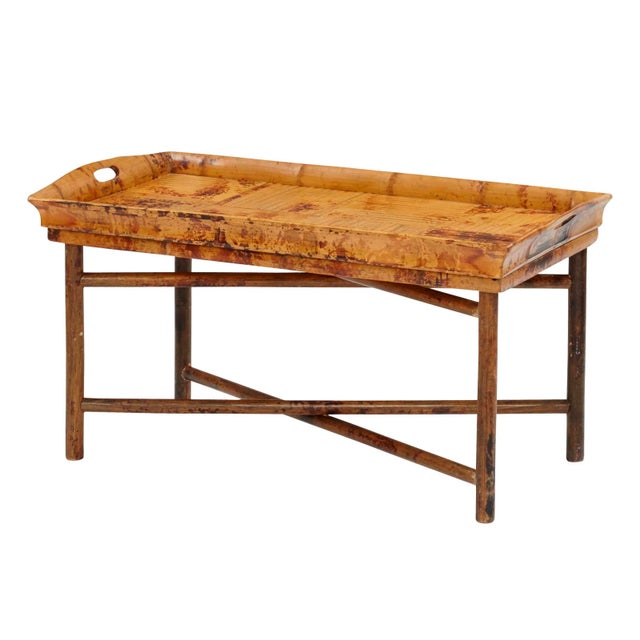 Butler Tray or Coffee Table, Brown Tortoise, Rattan For Sale - Image 4 of 5