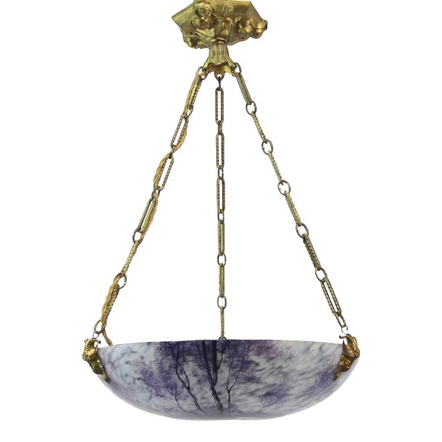 French Art Nouveau Enameled Ceiling Lamp For Sale