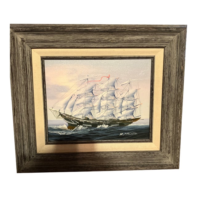 Vintage Seascape by K. Maskell Clipper Ship Framed Oil Painting For Sale