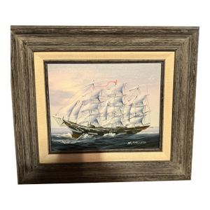 Vintage Seascape by K. Maskell Clipper Ship Framed Oil Painting