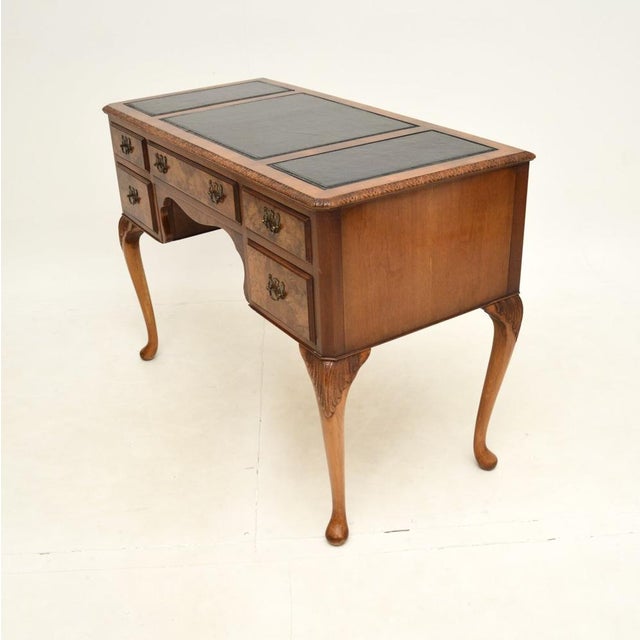 Antique Burr Walnut Leather Top Desk, 1930s For Sale - Image 4 of 9