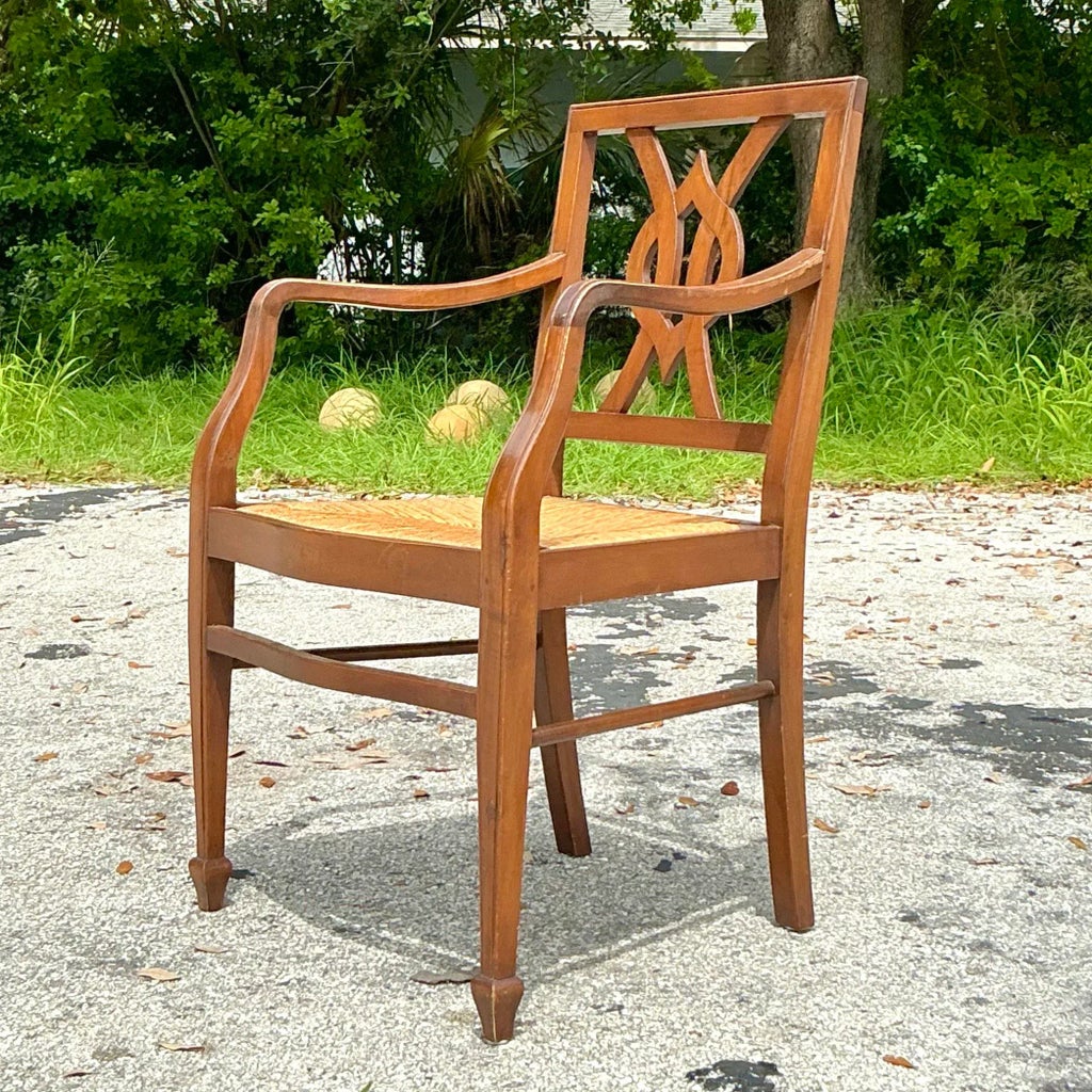 Vintage Italian Rush Seat Arm Chair | Chairish