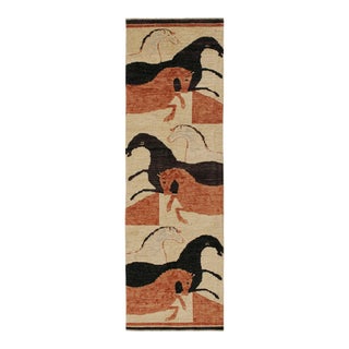 2010s Rug & Kilim’s Style Runner in Beige With Pink and Black Horse Pictorials For Sale