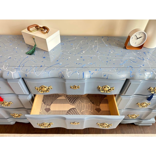 1970s Large Blue Gray Double Dresser – Contemporary Glam Style For Sale - Image 11 of 14