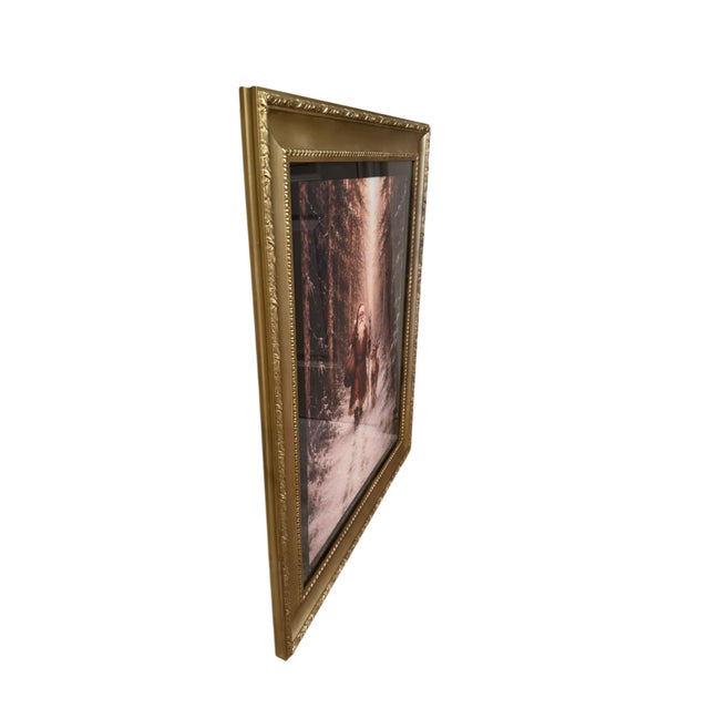 2020s Large Santa & Reindeer Christmas Canvas Print in Gilded Wood Frame, 36” For Sale - Image 5 of 11