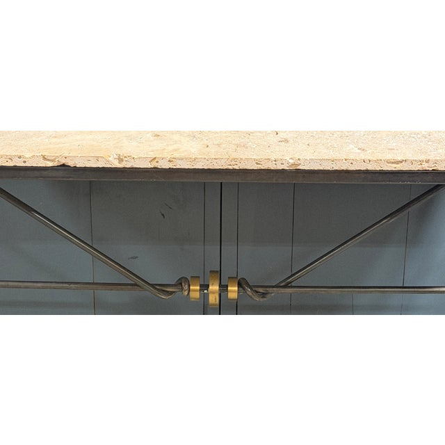 Maison Jansen Iron & Brass Neoclassical Console Table Coquina Stone Top, 1970s For Sale - Image 6 of 13