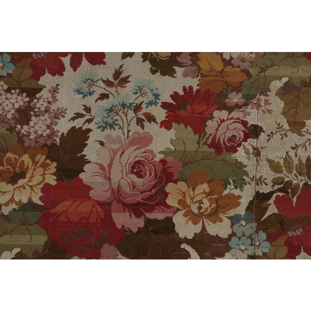 1920s Antique Flat Weave in Brown, Creamy Multicolor Floral Patterns For Sale - Image 5 of 6