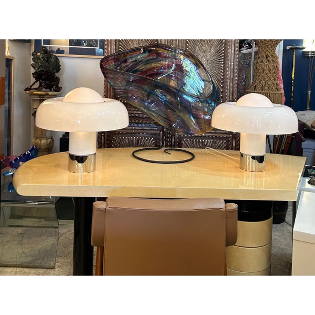"Brumbury" Space Age Lamps designed by Luigi Massoni for Harvey Guzzini Italy PR Offered for sale is an original pair of...