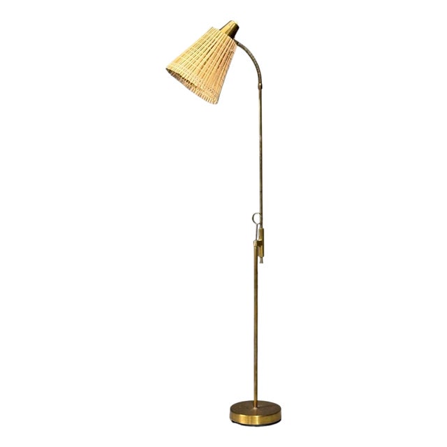 Falkenbergs Belysning, Adjustable Floor Lamp, Brass, Bamboo, Sweden, 1960s For Sale