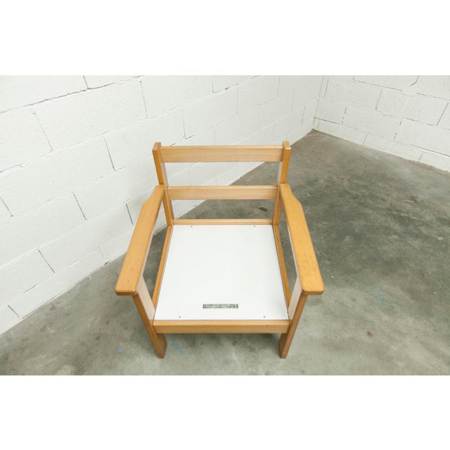 Blue and Honey Beech Armchair, 1980s For Sale - Image 4 of 18