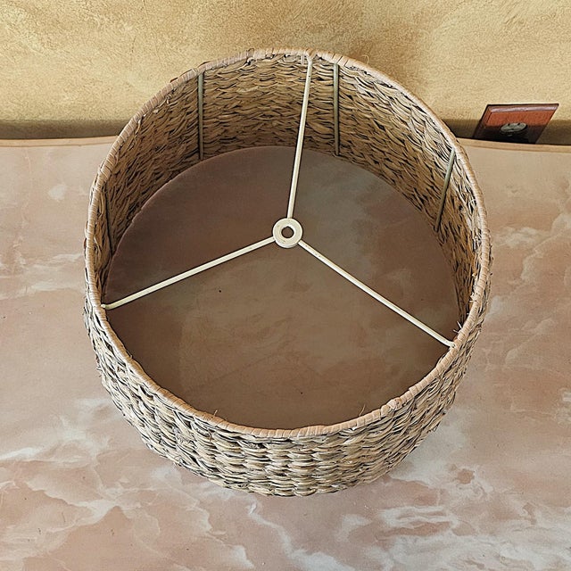 Late 20th Century Natural Woven Seagrass Drum Lamp Shade With Metal Spider Fitter, Coastal Boho Style For Sale - Image 17 of 18