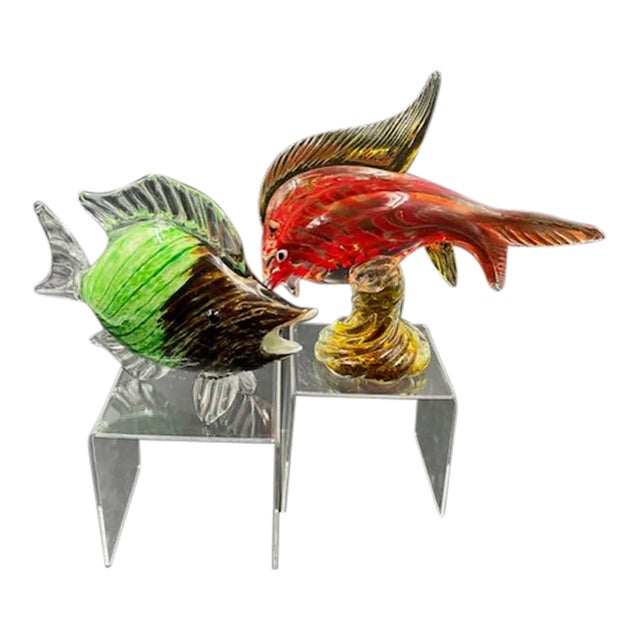 Pair of Vintage Italian Art Glass Fish Styled After Murano For Sale