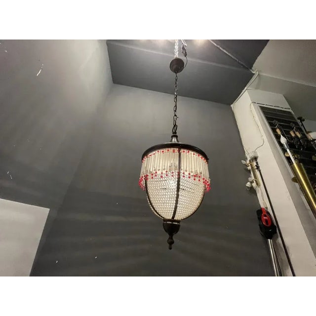 Vintage Crystal Beaded Light Pendant, 1950s For Sale - Image 3 of 12