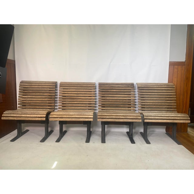 Mid-Century Modern Mid Century Falcon Oak Slatted Cast Iron Bench For Sale - Image 3 of 11