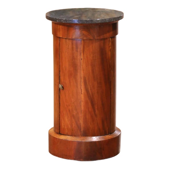 19th C. French Empire Style Walnut Bouillotte Table With Black Fossil Marble Top For Sale