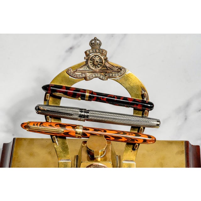 Rare World War I Royal Horse Artillery Rha Antique Custom Desk Military Inkwell Inkstand Horseshoe Pen Stand Militaria Collectible For Sale - Image 10 of 15