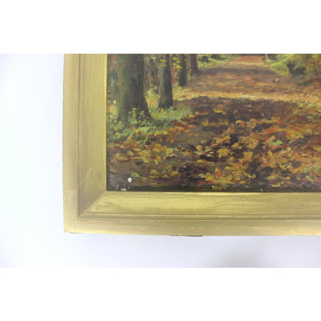 American Antique Signed Oil Painting Impressionist Fall Landscape With Trees and Laneway For Sale - Image 3 of 11