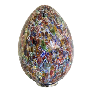 Contemporary Floral Multicolor Murano Style Glass Egg Table Lamp