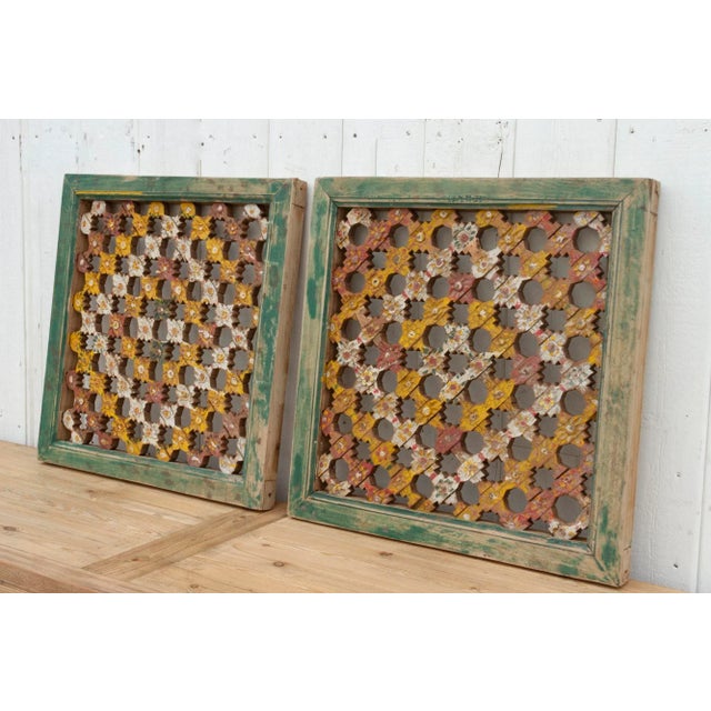Set of Two, Antique Multicolor Lattice Windows For Sale In Los Angeles - Image 6 of 12