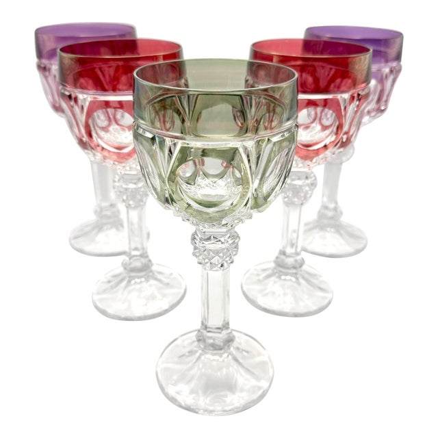 Late 20th Century Nachtmann "Napoleon" Colored Crystal Water Goblets (Set of 5) For Sale