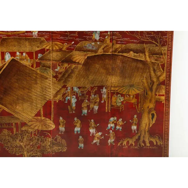Set of Six Red Lacquered Chinoiserie Panels For Sale In New York - Image 6 of 13