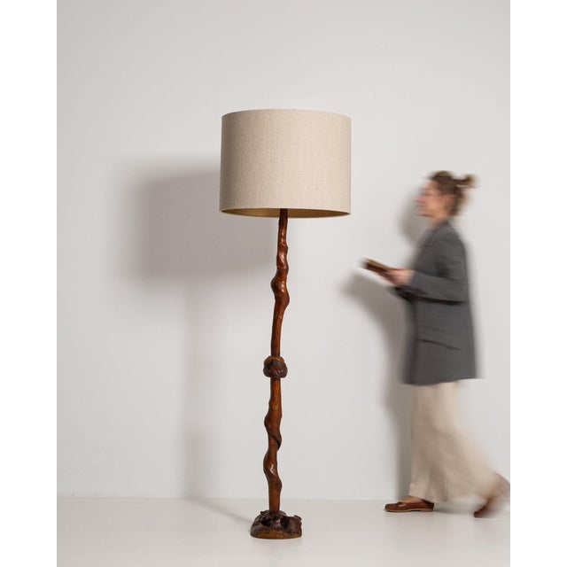 1960-1969 France Rich Walnut Brown Carved Walnut Floor Lamp For Sale In Greensboro - Image 6 of 11