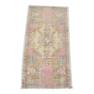 1960s Handmade Oushak Distressed Aztec Small Rug For Sale