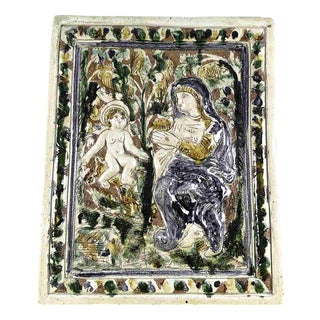 Votive Tile Picture in Glazed Terracotta For Sale