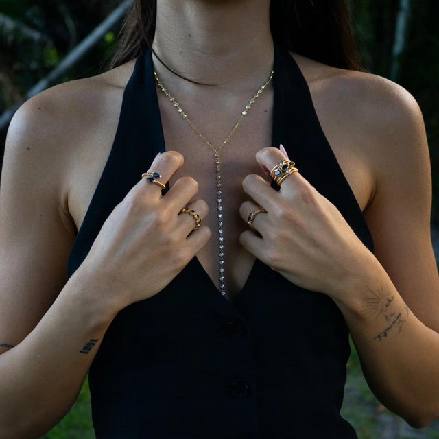 Early 21st Century Sapphire Teardrop Glow Gold Adjustable Ring, Size 8 For Sale - Image 5 of 9