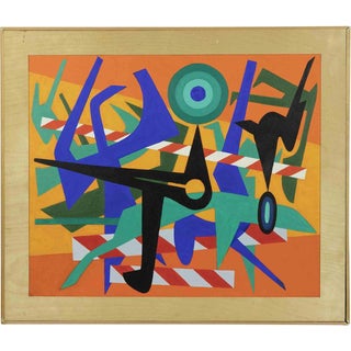 Leo Guida, Colorful Abstract, 1970s, Mixed Media Painting, Framed For Sale