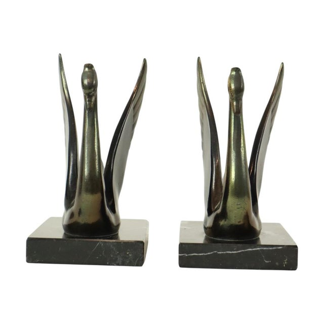 Metal French Art Deco Swan Bookends, 1930s, Set of 2 For Sale - Image 7 of 18