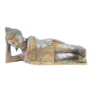 Antique Late 19th Century Chinese Wood Sculpture of Lying Buddha