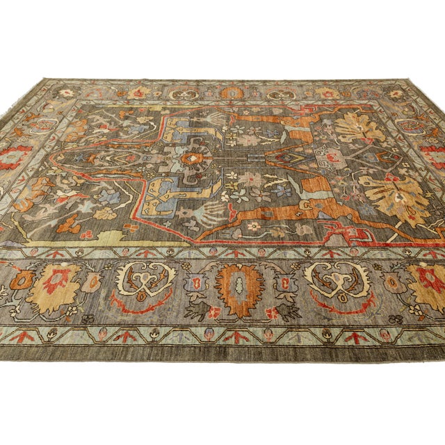 Hand-Knotted Modern Bidjar Style Wool Area Rug – Earthy Charcoal & Terra Cotta For Sale - Image 10 of 10