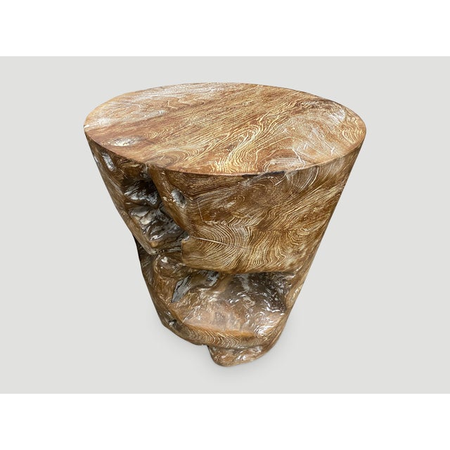 Andrianna Shamaris Organic Cerused Teak Wood Side Table For Sale - Image 14 of 18