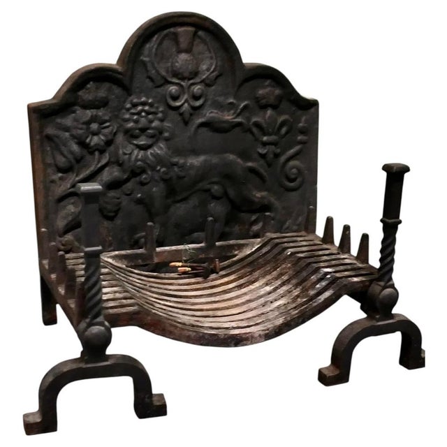 Large Fire Back with Andirons and Grate, 1950 For Sale - Image 10 of 10