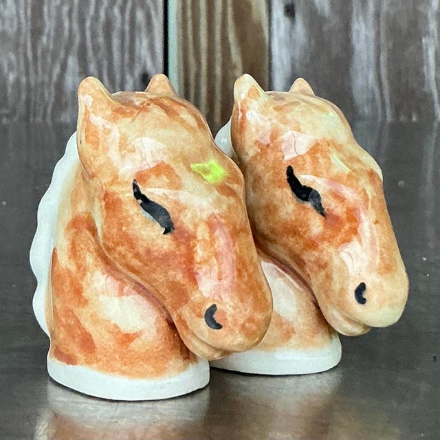 Vintage Boho Glazed Ceramic Horse Salt and Pepper Shakers - a Pair For Sale In West Palm - Image 6 of 8